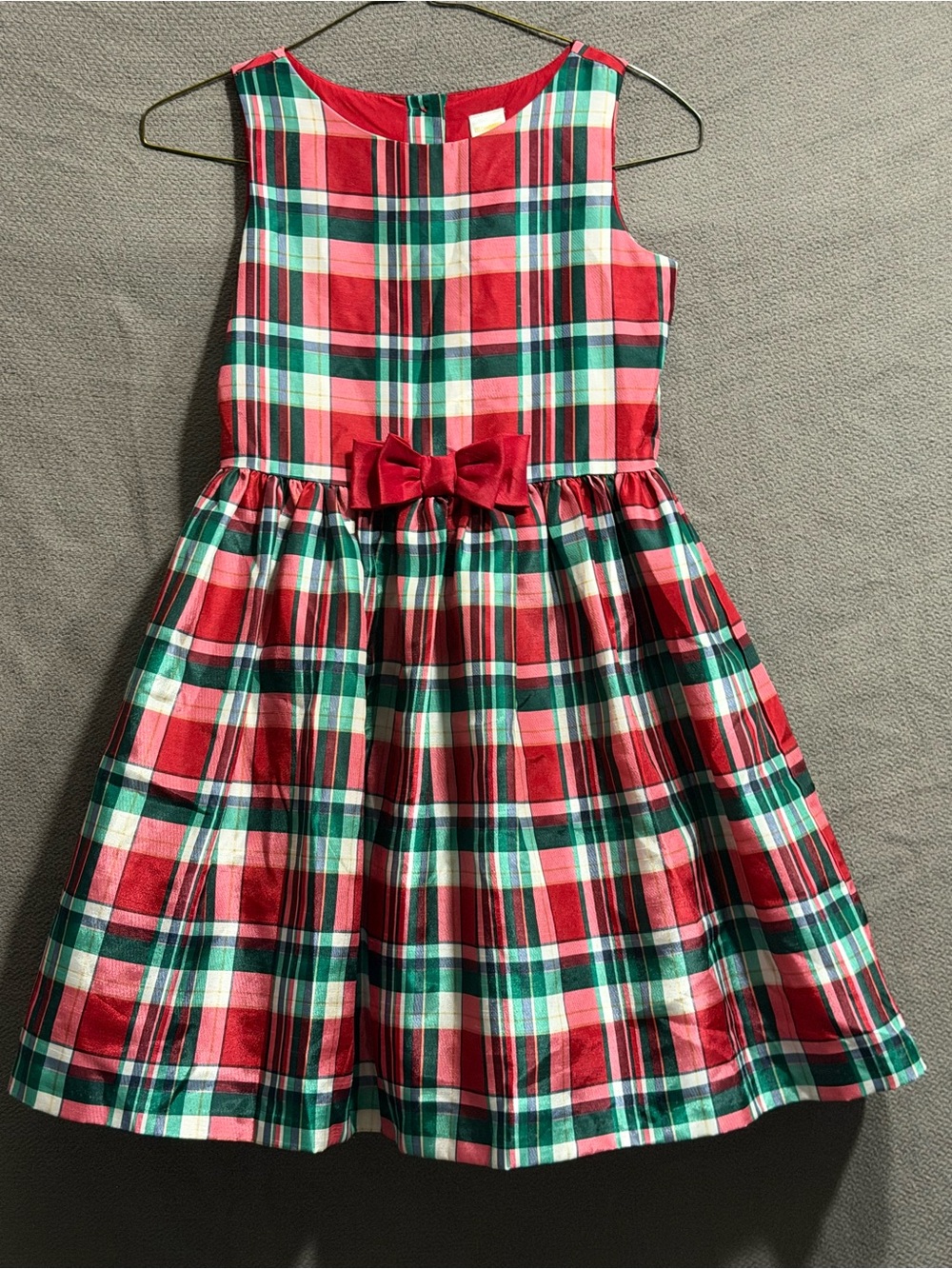 Gymboree Red, Green & White Plaid Holiday Dress with Waist Bow